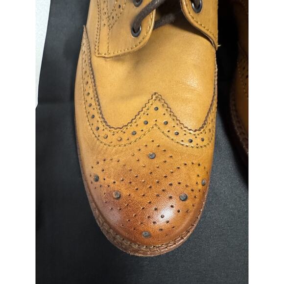 Grenson Brogue Boots Mens Size 9.5 G Tan Leather Wingtip England Dress Shoes - Picture 3 of 12